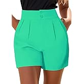 XinYangNi Women's Casual High Waisted Wide Leg Bermuda Shorts Summer Pleated Dressy Shorts with Pockets