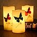 Set of 3 Flameless LED Candles Color Changing Flicker,Light Mode Option Real Handmade butterflies and plant specimens with Timer and 18-key Remote for Mother's Day,Wedding,Votive,Yoga and Decoration