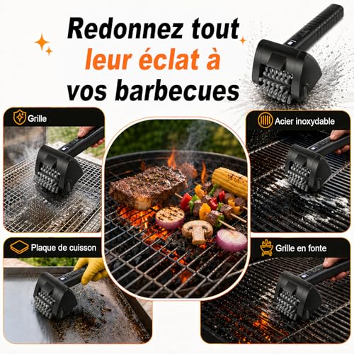 Electric Barbecue Brush, Cordless BBQ Cleaning Brush, 4000 mAh Battery, 304 Stainless Steel Brush Head, BBQ Grill, 2 Speed, Autonomy 90 Min, Waterproof, LED Light, Men's Gift