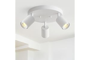 EGM 3 Light Track Lighting, White Round Track Lighting Fixtures, GU10 Flush Mount Directional Ceiling Light for Kitchen, Bedroom, Office, Picture Wall