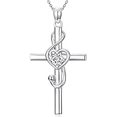 POTOPYY Music Note Necklace 925 Sterling Silver Cross Treble Clef Pendant Necklace Music Jewelry for Women Christmas Gifts