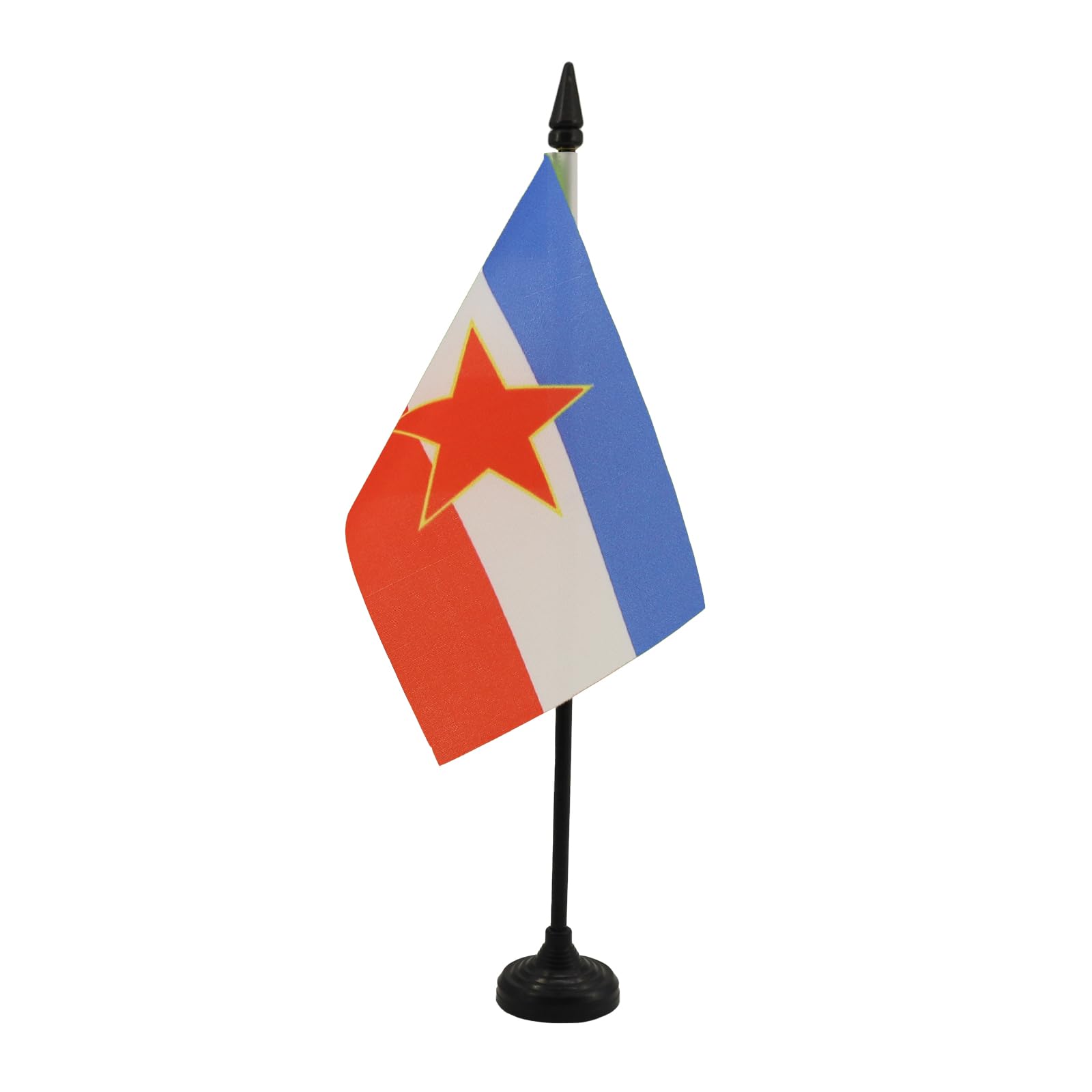 AZ FLAG - Yugoslavia Table Flag 4'' x 6'' - Yugoslavian Office Mini Banner 100% Polyester 15 x 10 cm - Mini Desk Flag with 10'' Pole and Black Plastic Base