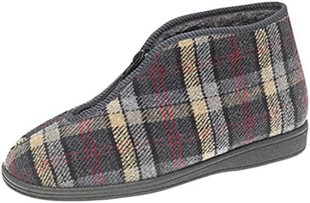 Mens Zip Boot Slippers with Warm Pile Lining and Outdoor Sole