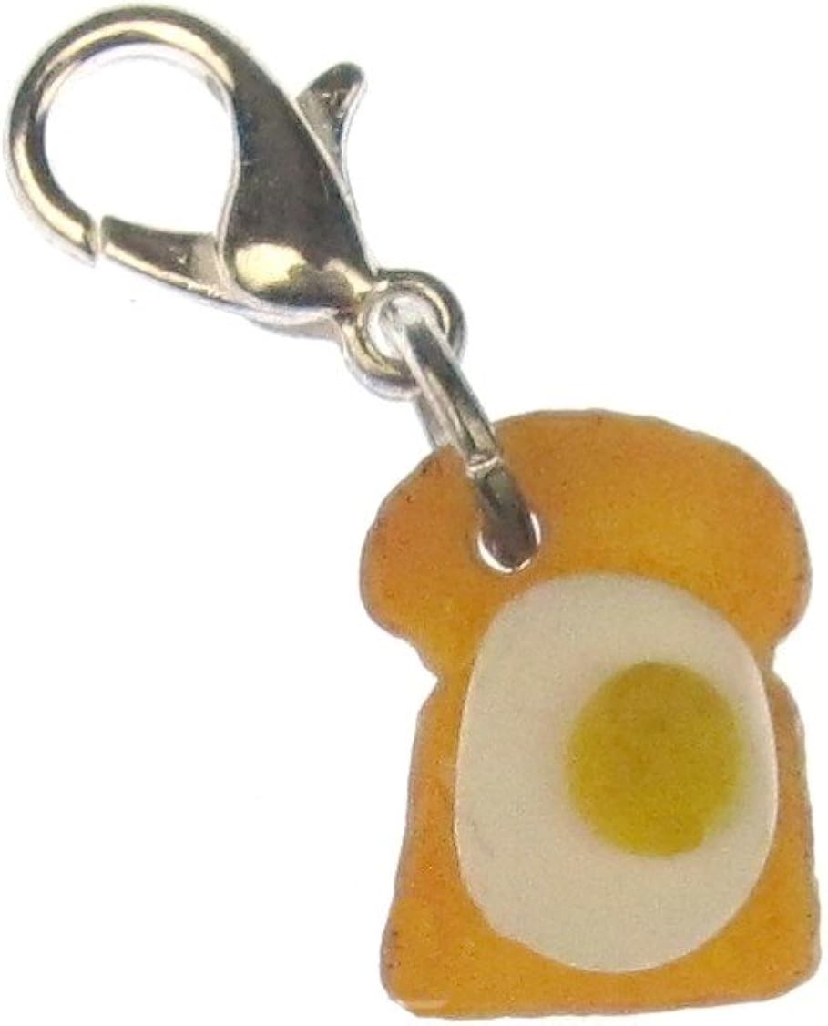 Miniblings Toast With Egg Charm Pendant Breakfast Bracelet Wristlet Food Bread, Red, 14mm