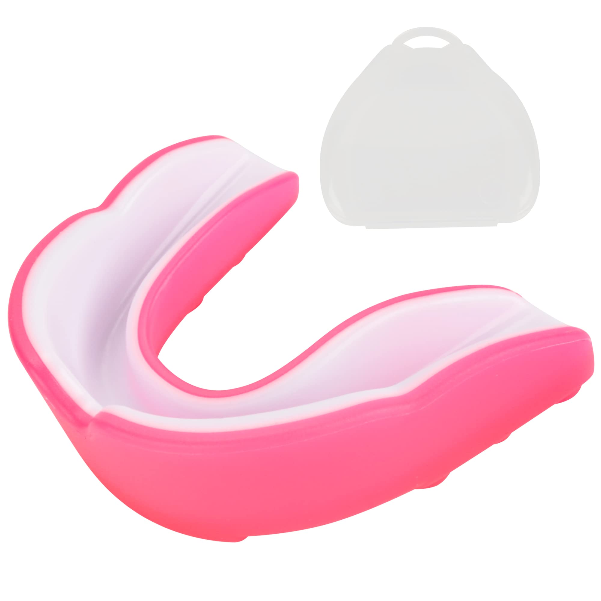 AIBAOBAO Mouth Guard, Adults and Junior Gum Shield with Case, Slim Fit Professional Mouthguard for Football, Boxing, MMA, Rugby, Martial Arts, Judo, Karate, Hockey, Wrestling (Pink-White)