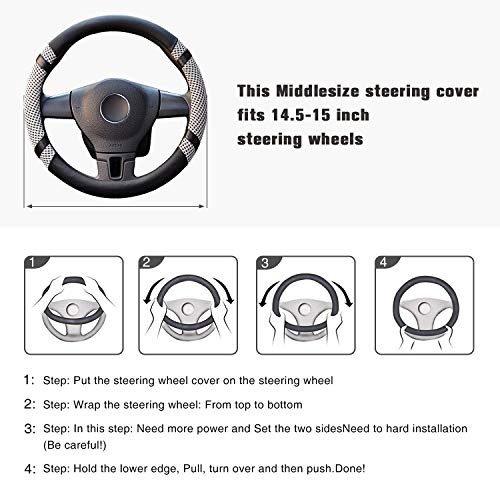 BOKIN Steering Wheel Cover Microfiber Leather Viscose, Breathable, Anti-Slip, Odorless, Warm in Winter Cool in Summer, Universal 15 Inches(Gray)