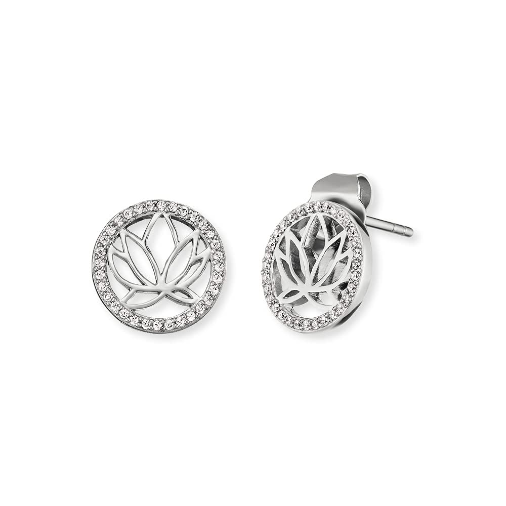 Engelsrufer ERE-Lotus-ZI-ST Women's Stud Earrings with 64 White Cubic Zirconia Stones in Sterling Silver Diameter 1.1 cm