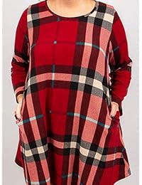 Vestido de manga larga para mujer, estilo buffalo, con bolsillos