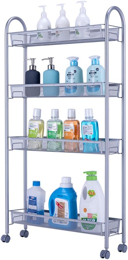 LMBASKET Rolling Cart Kitchen Trolley Vegetable Rack Serving Trolley 3 Mesh Storage Basket with 5 Side Hooks and Lockable for Home Office Kitchen Bathroom