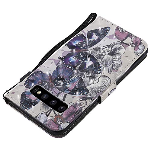 Funyye Magnetic Flip Case for Samsung Galaxy S10,Elegant 3D Black Butterfly Fantasy Painted Design Folio Wallet Pocket with Stand Credit Card Holder Slots Soft Silicone Leather Case for Samsung S10 - Thumbnail 5