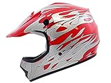 TMS Youth Kids Red Flame ATV Motocross Dirt Bike Off-Road MX Gear Helmet DOT (Small)
