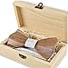 LUHEN Men's Wooden Bow Tie Hanky Set Handmade Wood Bowtie with Box, 6, Medium