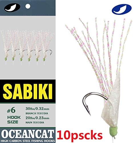 Ocean CAT 10Packs 6 Hook/Set Fishing Rigs Rainbow Lucid Fishskin String Hook Fishing Lure Saltwater Freshwater Bait Rig Tanckle 2/0#1/0#1#2#4#6#8#10#12#14