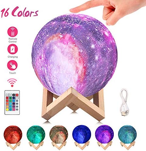 Moon Lamp 3D Printing 16 Colors LED Moon Night Light with Stand & Remote & Touch Control & USB Rechargeable, Decorative Moon Light for Baby Kids Friend Birthday Party Bedside Gifts(5.9 inch)
