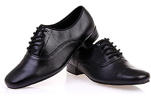 BeiBestCoat Men’s Classic Lace-up Leather Dance Shoes Modern Dancing Shoes, Black