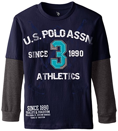 U.S. Polo Assn. Big Boys' Graphic Screen Printed Hangdown, Classic Navy, 10/12