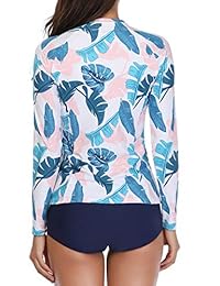 Daci traje de baño de dos piezas de manga larga con protección UV UPF 50+ con protección solar, estampado con cremallera