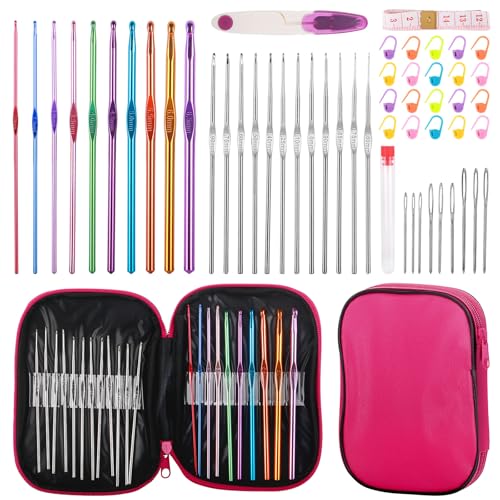 Crochet Hooks Set, 54 Pack Crochet Needles Set Crochet Kits for Beginners, Ergonomic Crochet Hooks Kit with Storage Case, Knitting Needles, Hand Craft Knitting Accessories for Crocheters