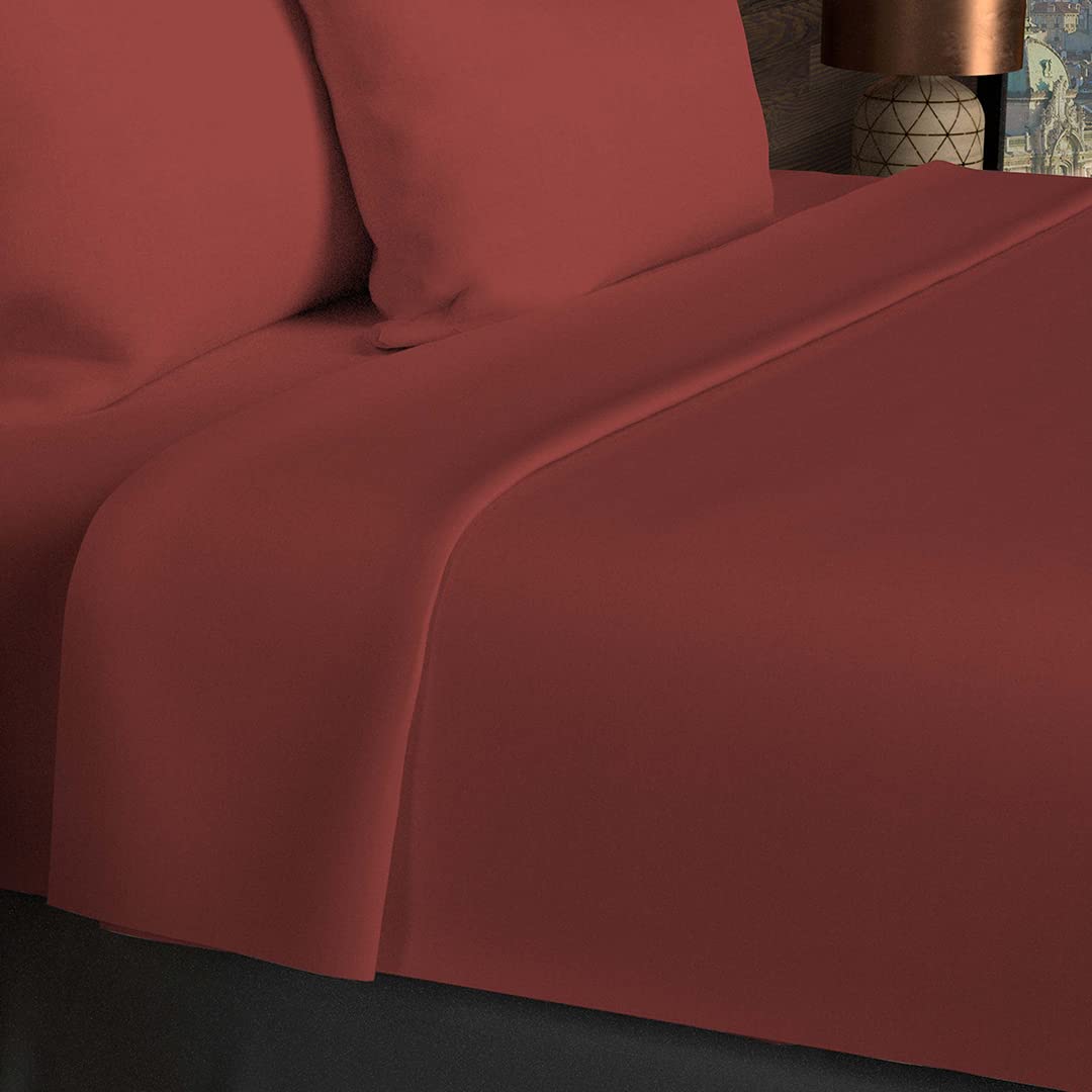 Soleil d'ocre, Flat Sheet, Cotton, 57 Threads, Brick, 180 x 290 cm