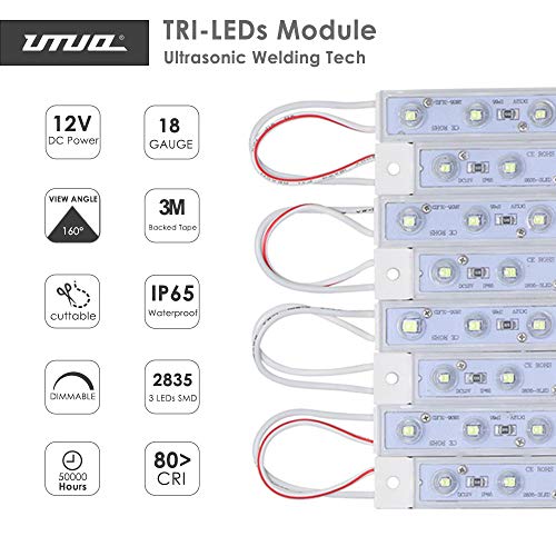 UTUO [50pcs,24ft] LED Sign Module, 12V DC Backlight Illumination for Advertising Box Showcase Cove Signage Letter Lighting with Adhesive Tape [Cool White CCT: 12000-13000K] - Thumbnail 3