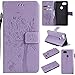 HAOTP Pixel 2 XL Wallet Case, Floral Flower Love Tree Cat Embossed PU Leather Magnetic Flip Shockproof TPU Inner Bumper Card Holders & Hand Strap Purse Case for Google Pixel 2 XL Light Purple