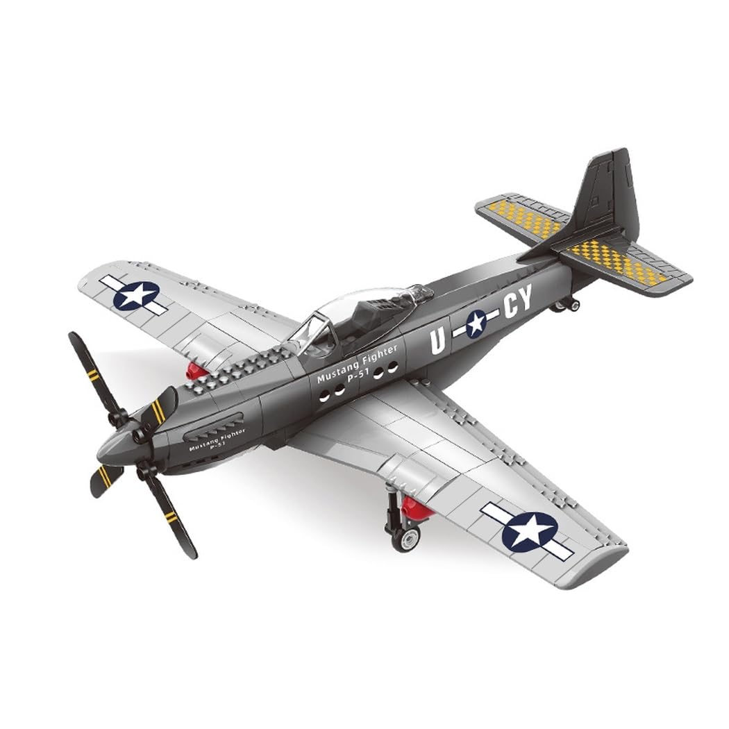 WANGE Model of P-51 Mustang. Model of Single Engine Long Range Fighter Aircraft to Assemble with Blocks. Scale Model Aircraft 1:26 — image 1