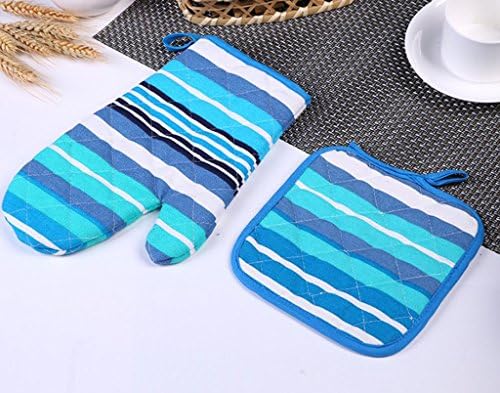GYMNLJY kitchen Insulation Anti-hot canvas gloves Thickening High temperature stripe Baking gloves Microwave oven gloves£¨pack of 3£ , 3