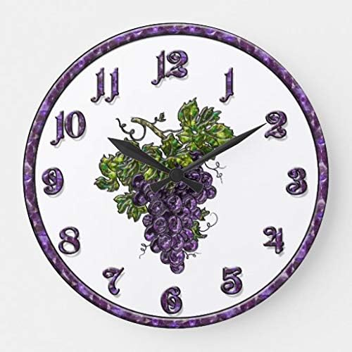 Pattebom Purple Grape Wood Wall Clocks Silent Non Ticking for Bedrooms Living Room Nursery Kids Room Birthday Housearming Gifts 12in