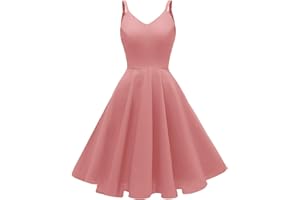 GOOBGS Women's 1950s Retro Vintage Spaghetti Strap Cocktail Swing Dresses with Pockets