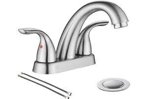 Phiestina Centerset 4 Inch Brushed Nickel 2 or 3 Holes Stainless Steel Bathroom Sink Faucet, 2 Handle Bathroom Faucet with Copper Pop Up Drain and Water Supply Lines, BF008-5-BN
