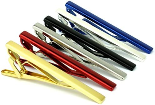Mens 2.4 Inch Medium Size Tie Bar Clip - 6 Pc Set - assorted colors - Gift Boxed