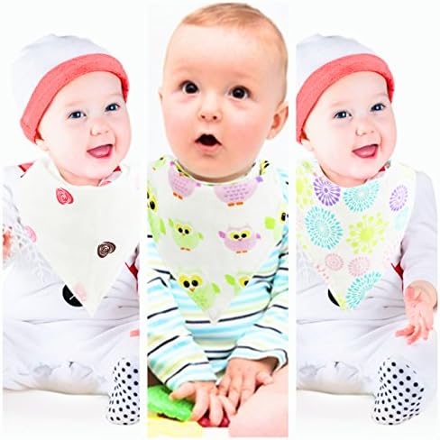 3 Muslin Baby Bandana Bibs for Drooling, Teething. Cute Unisex Baby Bibs and Burp Cloth for Shower, Christmas Gift for Boys & Girls.