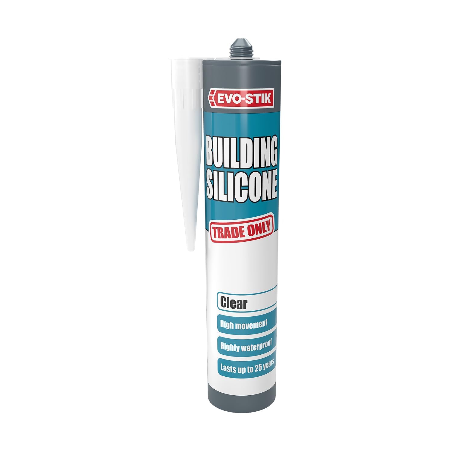 EVO-STIK Building Silicone Sealant Clear - 290ml - Waterproof - High Movement Accommodation - Interior & Exterior Use - Lasts up to 25 Years