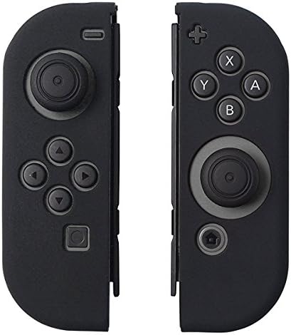 Junya Joy-Con Gel Guards with Thumb Grip Caps, Protective Skin Anti-Slip Lightweight Comfort for Nintendo Switch(Black)