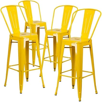 Rajtai Shree Set of 4 Metal Restaurant/Kitchen/Cafe/Garden Bar Height Chair (Yellow Color)