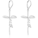 Faith Dangling Earrings for Women - Silver Faith Cross Dangling Drop Earring Jewerly Religious Gifts Hypoallergenic Easter Christmas