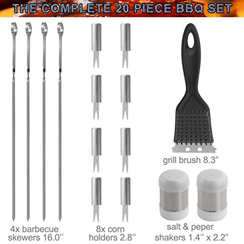 POLIGO 20pcs Stainless Steel BBQ Grill Tools Set - Complete Outdoor BBQ Grill Utensils Set, Heavy Duty Barbecue Accessories in Aluminum Carrying Case - Perfect Gift Set for Men