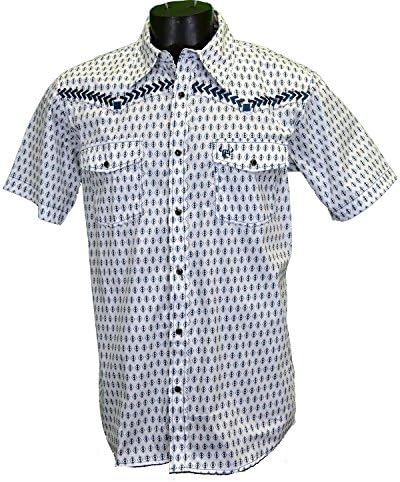 Cowboy Hardware Men's Diamond Short Sleeve Western Snap Shirt White Small
