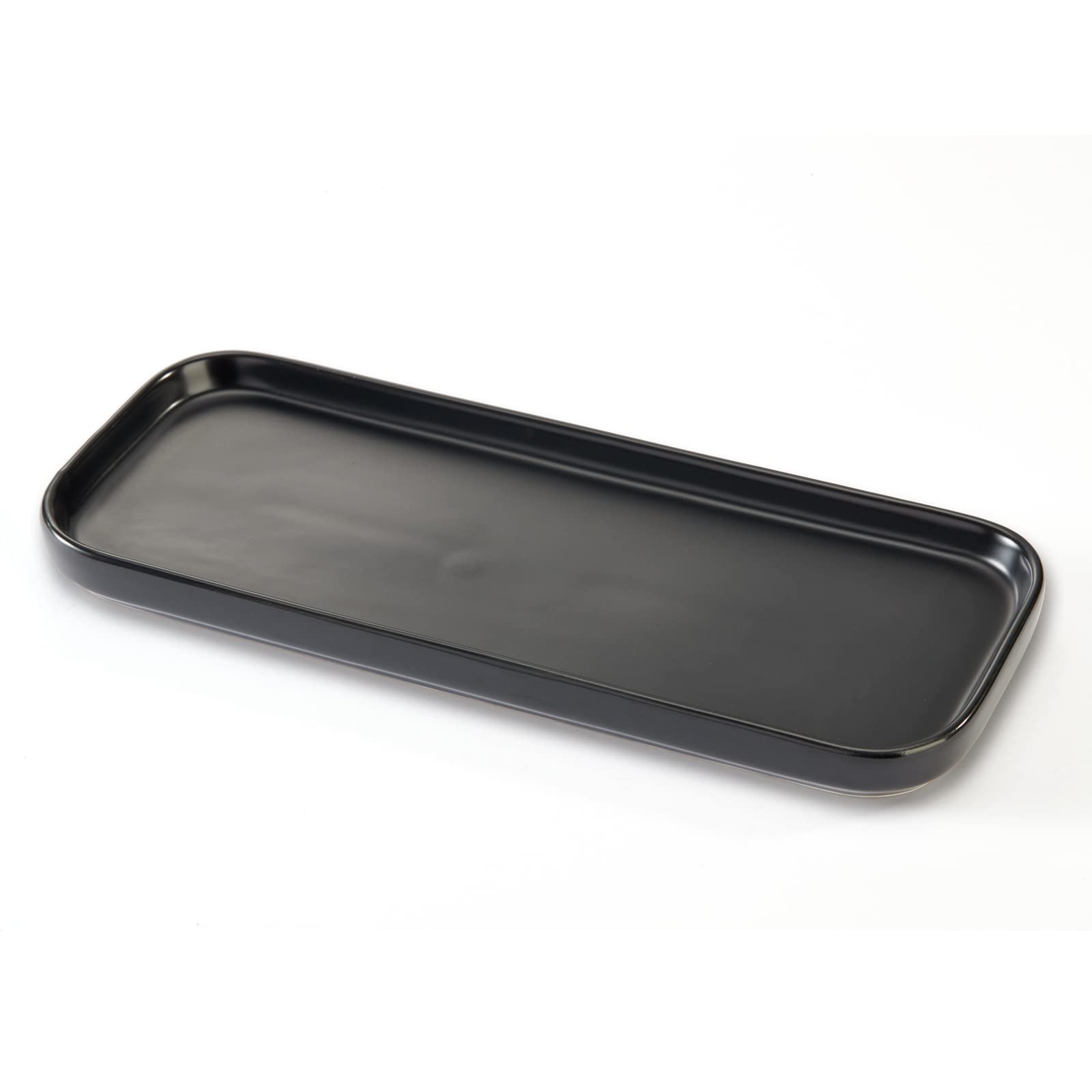 Ceramic Bathroom Tray,Kitchen Sink Organizer Tray,Cosmetics Holder (Black)