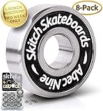 SKITCH Pro Skateboard Bearings Set - Precision Fast Spin ABEC 9 Chrome Steel Bearing Kit for Longboards, Skate Boards, Scooters and Roller Skates + Spacers + Washers + Bonus Carry Case (8-Pack)