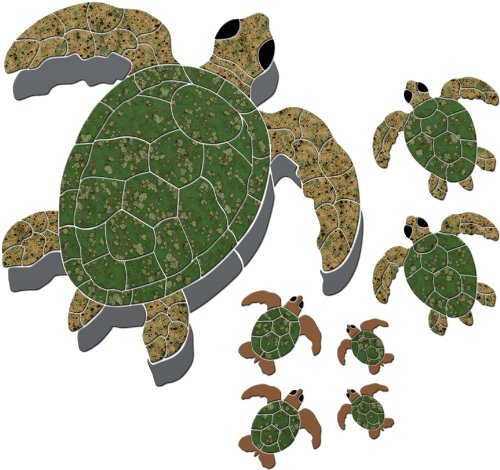 Turtle Group Ceramic Swimming Pool Mosaic - Green/Brown