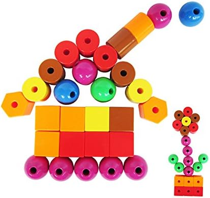 Enllonish Jumbo Primary Stringing Bead Set| 30 Lacing Beads for Toddlers and Babies. Includes Carrying Nice Tote &amp; Busy Bag| A Great Toy for Both Boys &amp; Girls