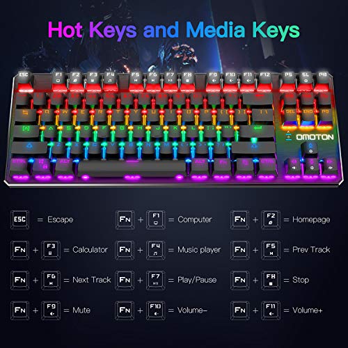 OMOTON Mechanical Gaming Keyboard, Blue Switch Rainbow Backlit Wired