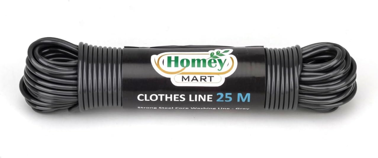 25m Washing Line Extra Strong Steel Core 3.5mm thickness Indoor/Outdoor Heavy Duty Weather Resistant PVC Laundry Clothes line - Grey