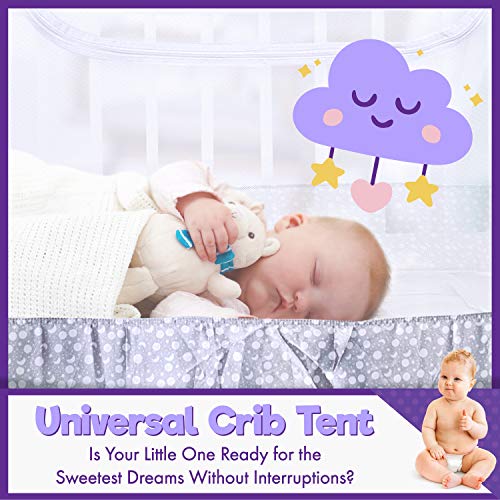 Crib Pop Up Tent - Safety Net Canopy to Protect Your Baby from Crib Rails, Falls and Mosquito Bites - See Through Mesh w/Decorative Border - Sturdy - Unisex - Bonus Set of 2 Bibs with Teething Corner - Thumbnail 2