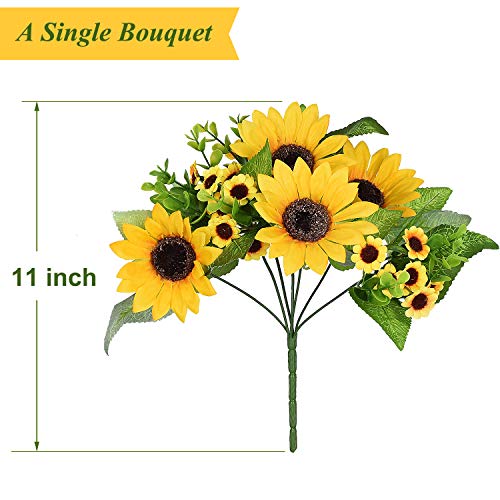 Lvydec Artificial Sunflower Bouquet, 4 Bunches Silk Sunflowers Fake