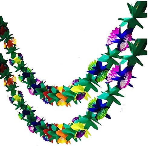 9ft Long Tissue Flower Garland Paper Leaves Luau Garland Luau-Themed Party Hawaiian Themed Birthday Party Jungle Party Decorations(2pack)