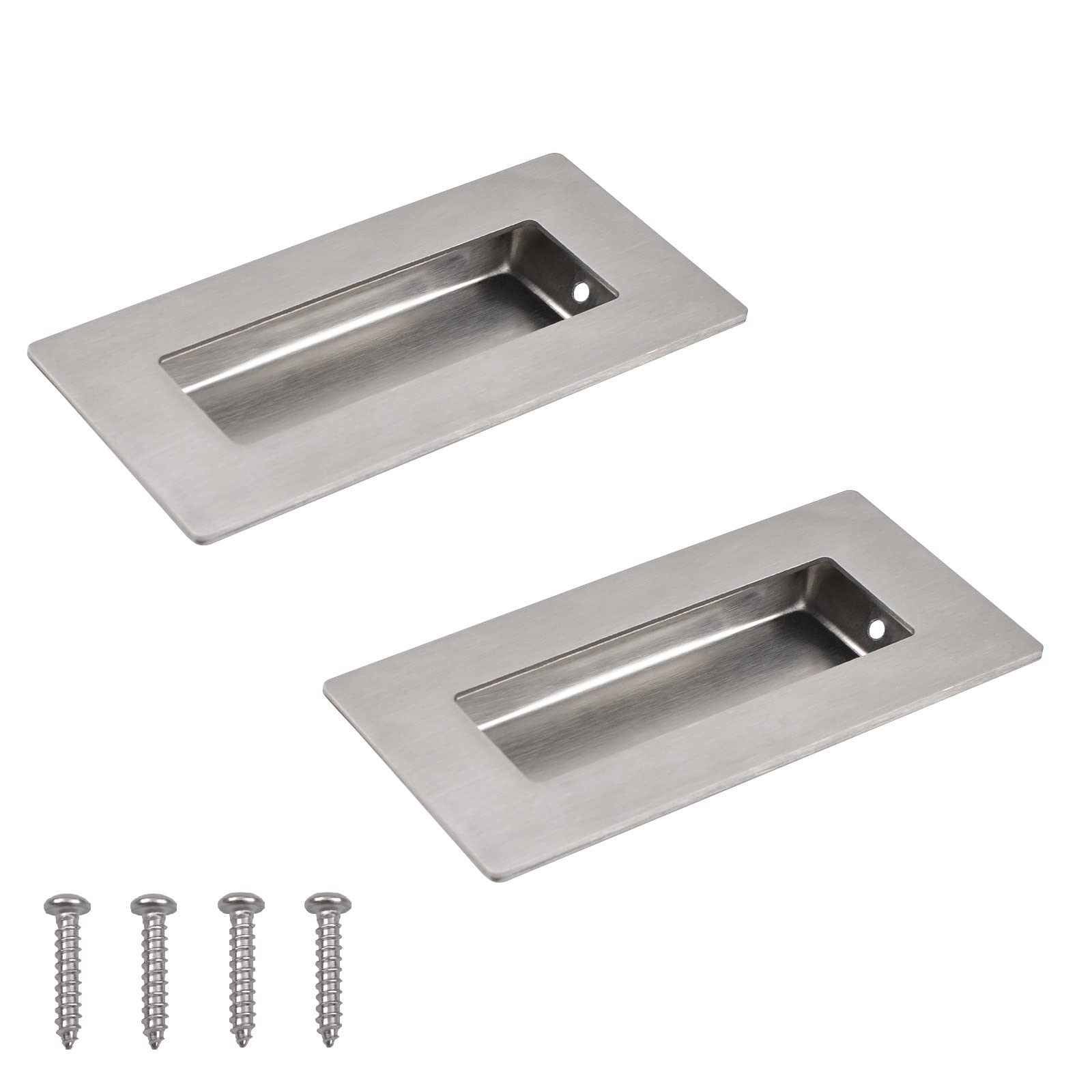 MOROBOR Brushed Nickel Flush Pull, 2Pcs Stainless Steel Rectangle Side Hole Flush Embedded Sliding Door Handle with Hidden Screws for Drawer Cupboard Wardrobe