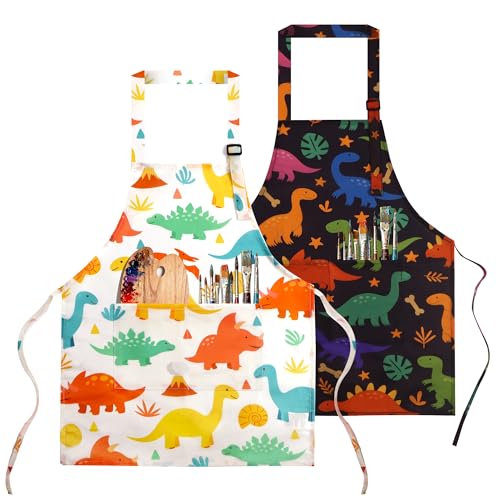 Oiomniv 2 Pack Kids Apron – Waterproof Kids Painting Apron with 2 Large Pockets, Washable toddler apron for Cooking Baking
