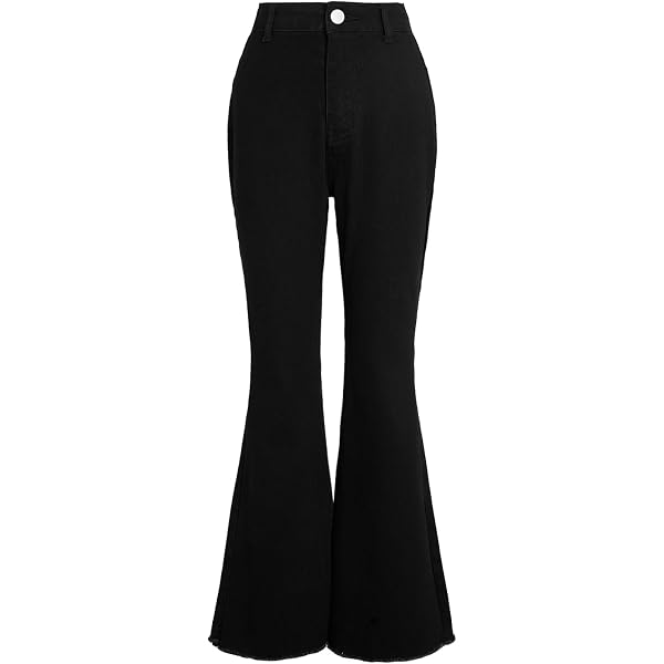 Women's Embroidered Bell Bottom Jeans – Stretch Flared Denim Pants, 98% Cotton 2% Spandex, Black